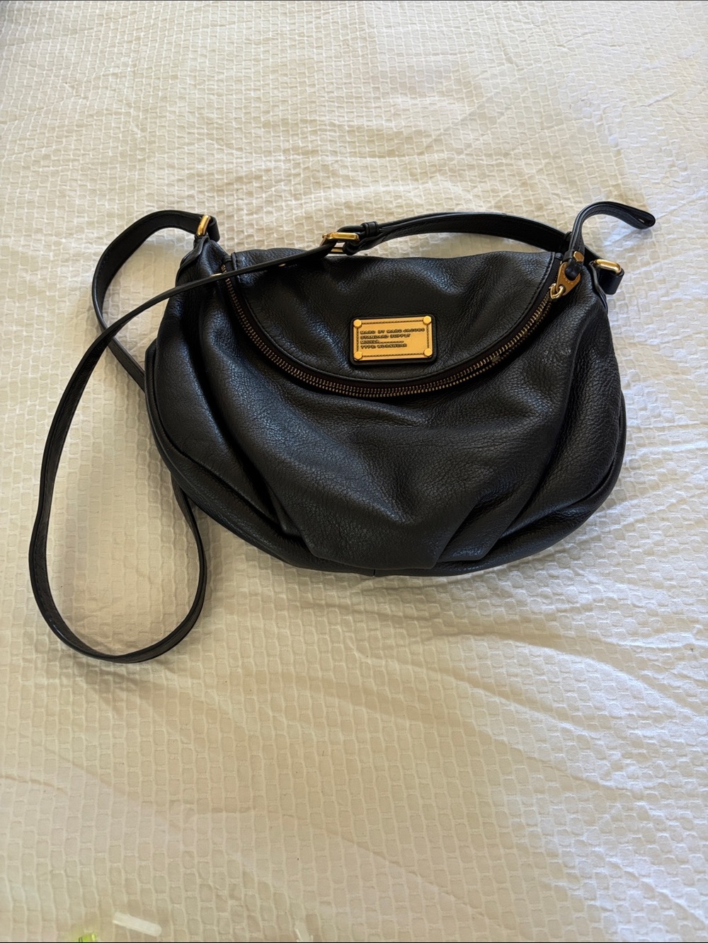 Marc By Marc Jacobs Black Pebbled Leather Crossbody with Gold Plaque